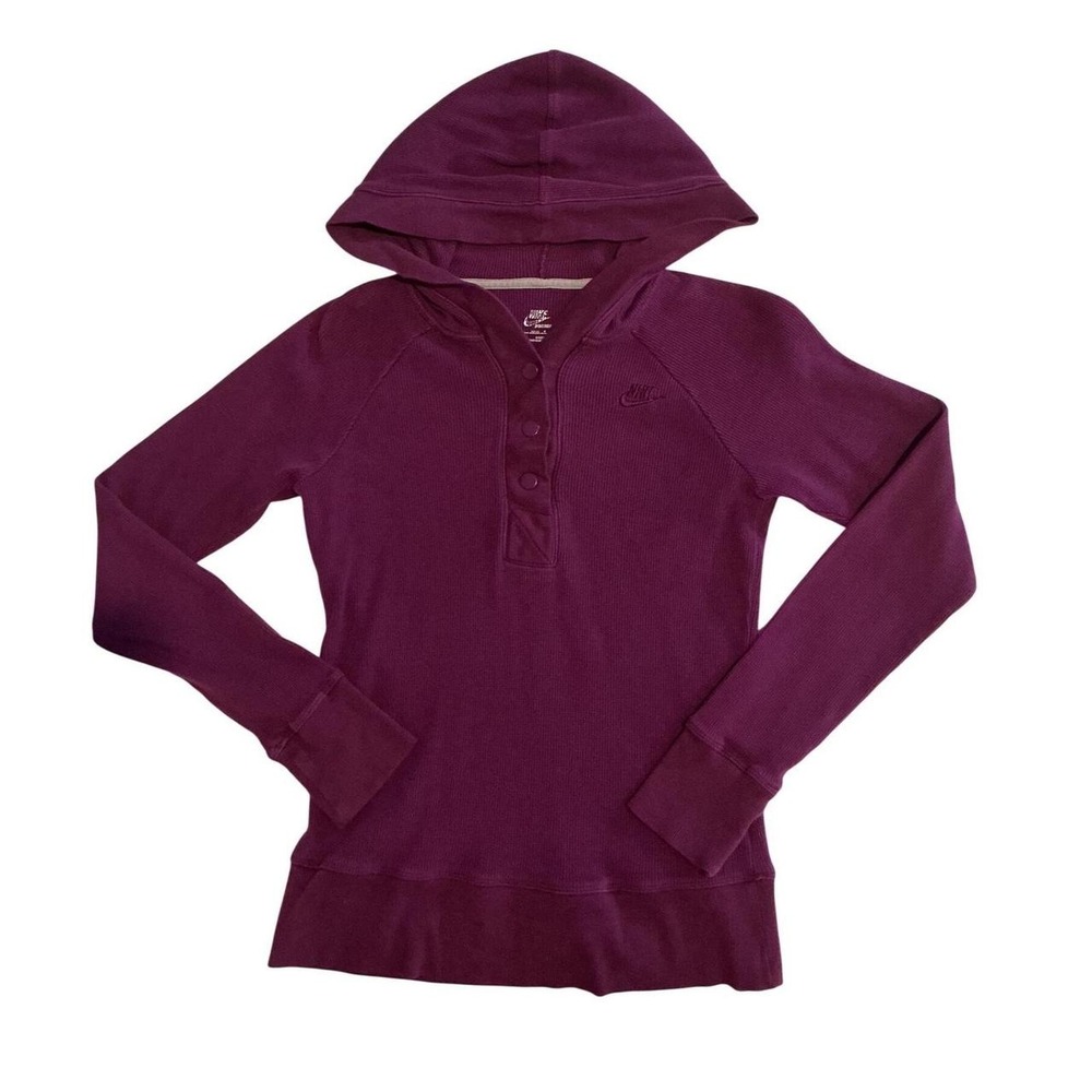 Nike Waffle Knit Henley Hoodie Women S Purple Excellent Thermal Raglan Top